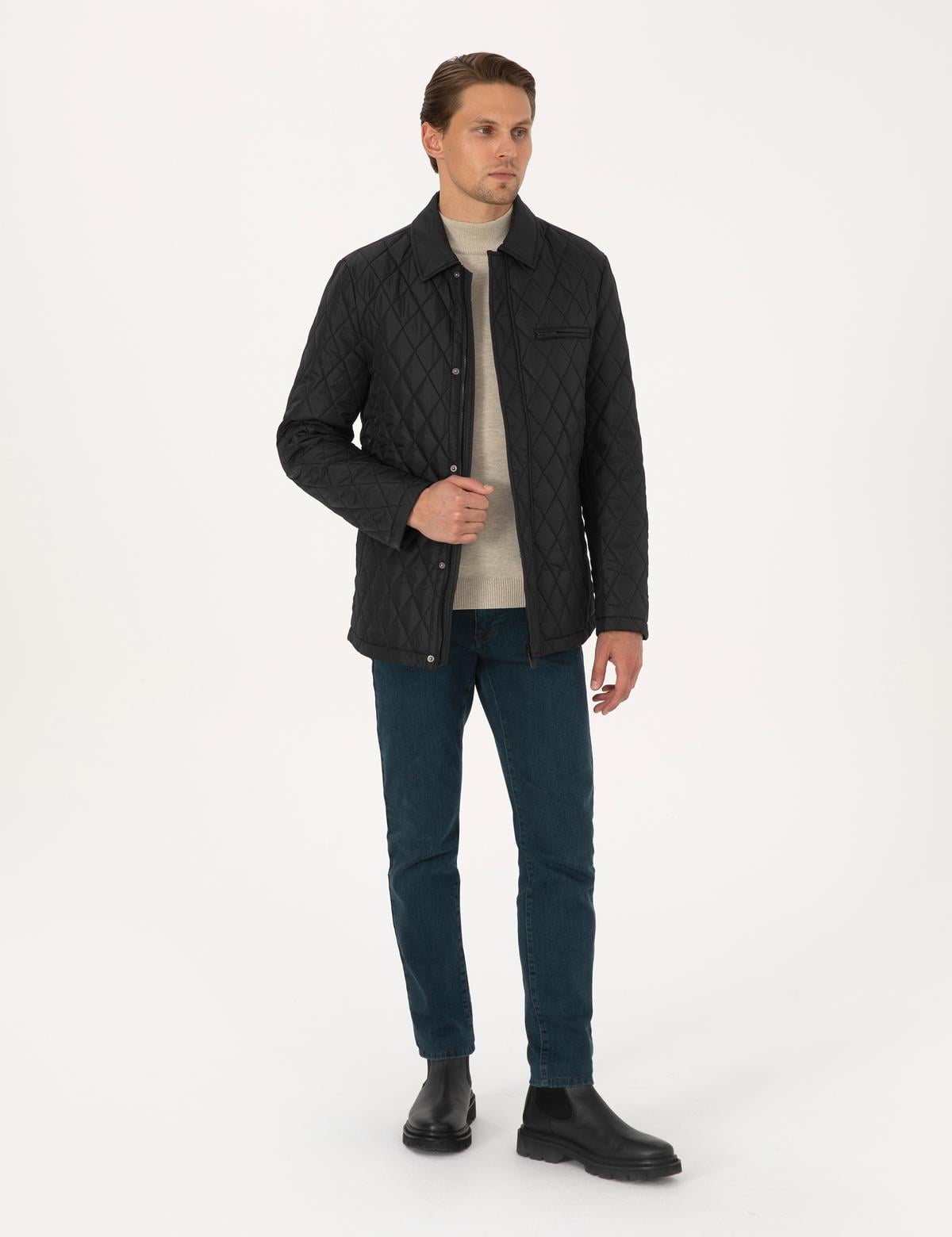 Siyah Gömlek Yaka Mont - 50313920023