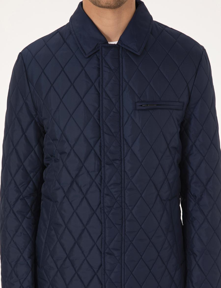 Lacivert Gömlek Yaka Mont