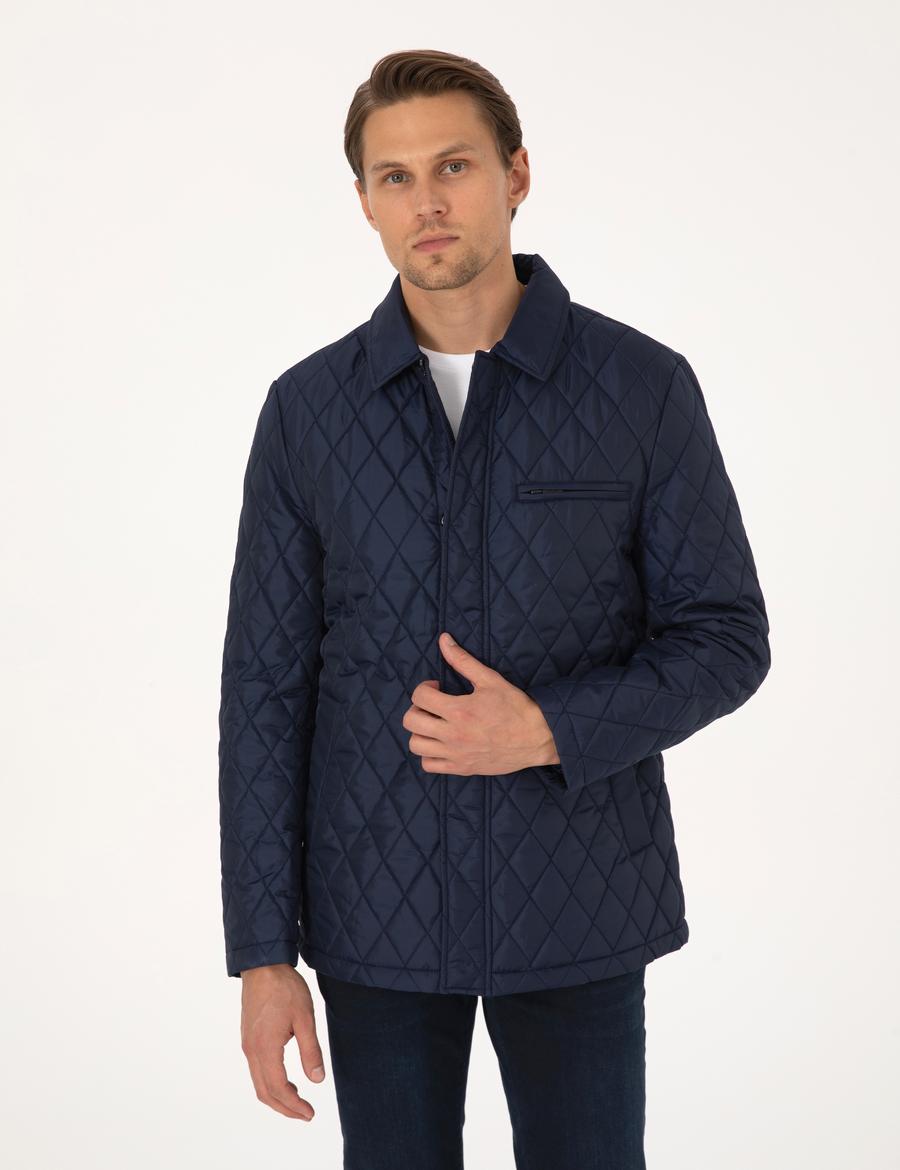 Lacivert Gömlek Yaka Mont