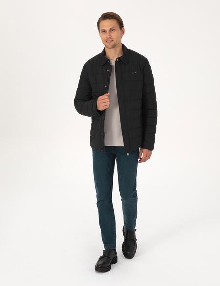 Siyah Gömlek Yaka Mont - 50313938006