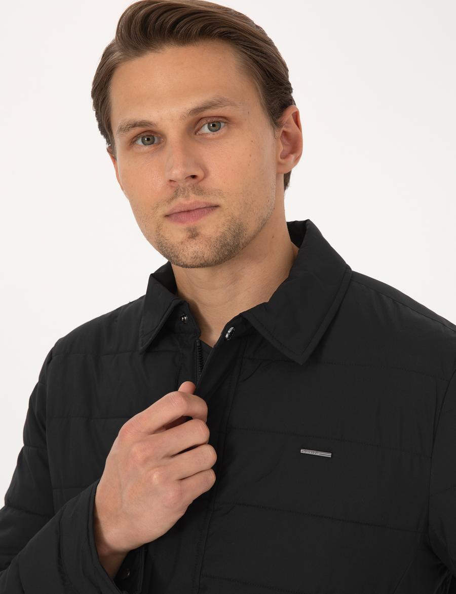 Siyah Gömlek Yaka Mont