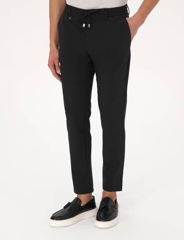 Siyah Beli Kordonlu Klasik Jogger Pantolon