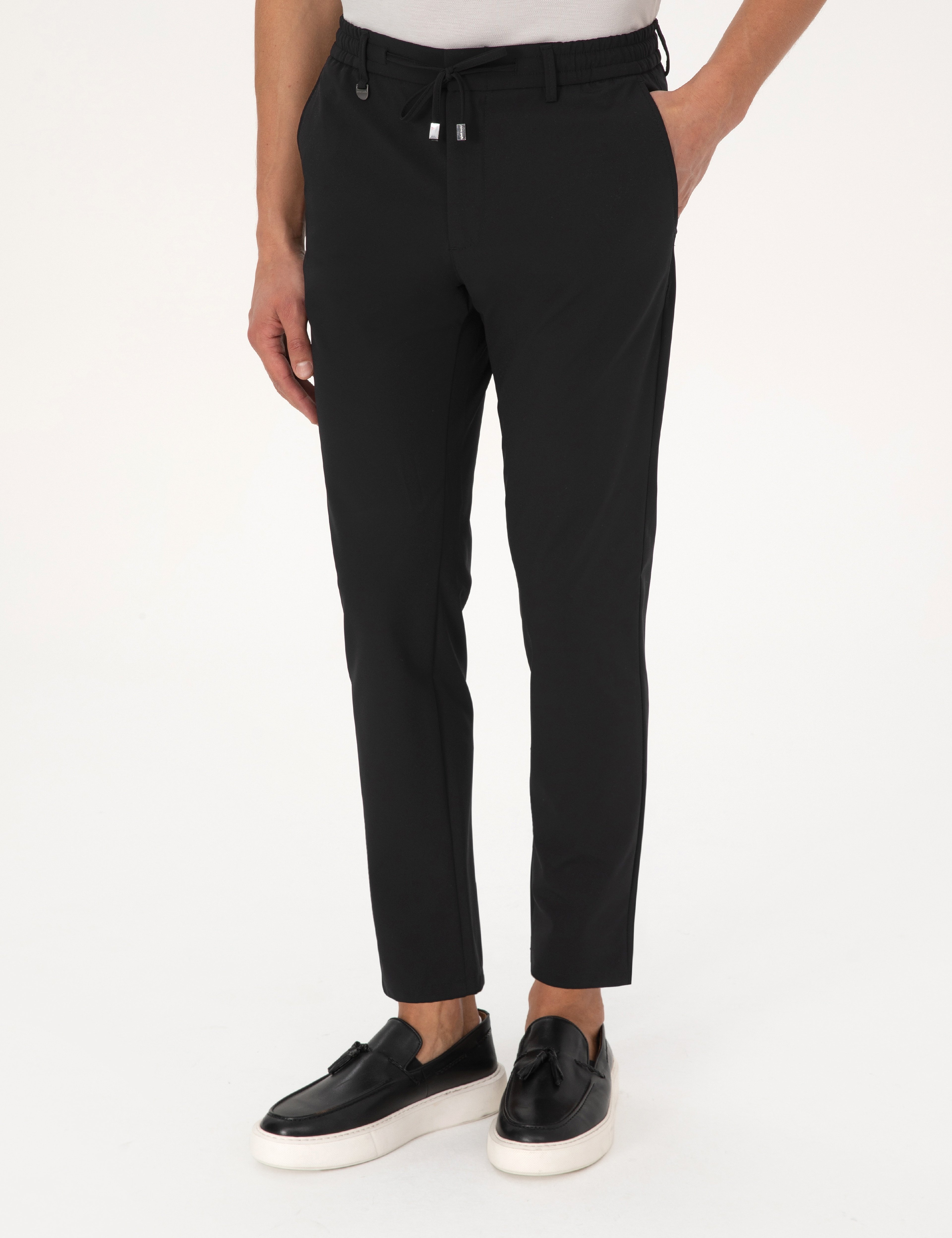 Siyah Beli Kordonlu Klasik Jogger Pantolon - Image 2