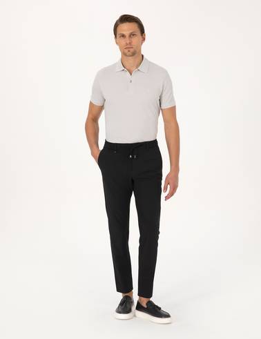 Siyah Beli Kordonlu Klasik Jogger Pantolon