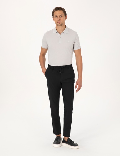 Siyah Beli Kordonlu Klasik Jogger Pantolon