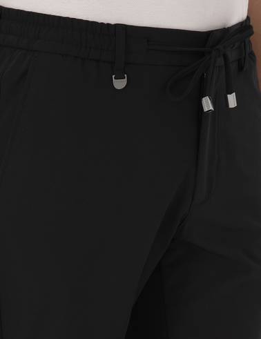 Siyah Beli Kordonlu Klasik Jogger Pantolon