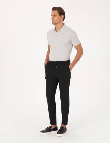 Siyah Beli Kordonlu Klasik Jogger Pantolon