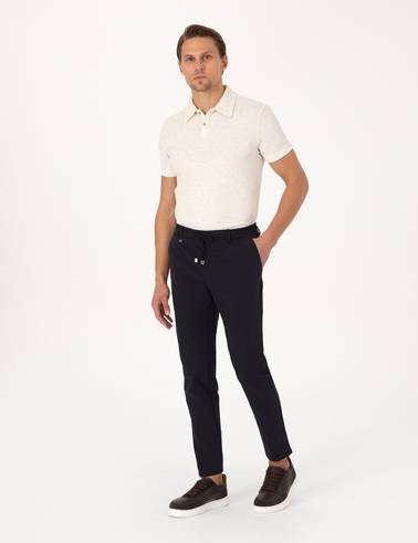 Lacivert Beli Kordonlu Klasik Jogger Pantolon
