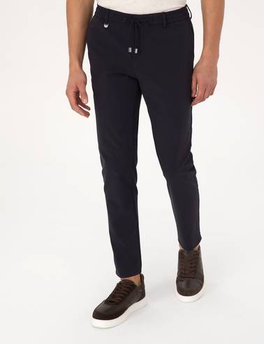 Lacivert Beli Kordonlu Klasik Jogger Pantolon