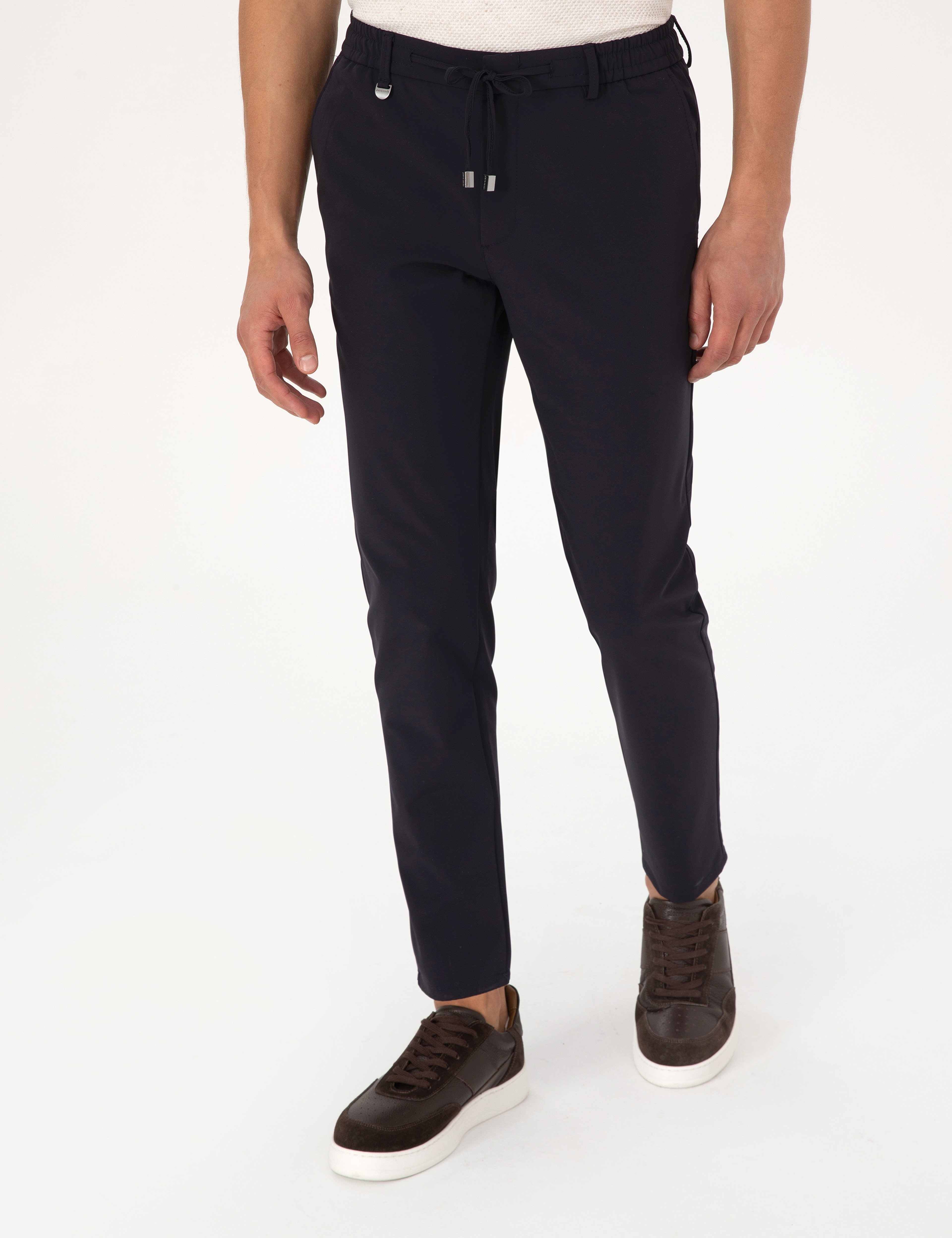 Lacivert Beli Kordonlu Klasik Jogger Pantolon