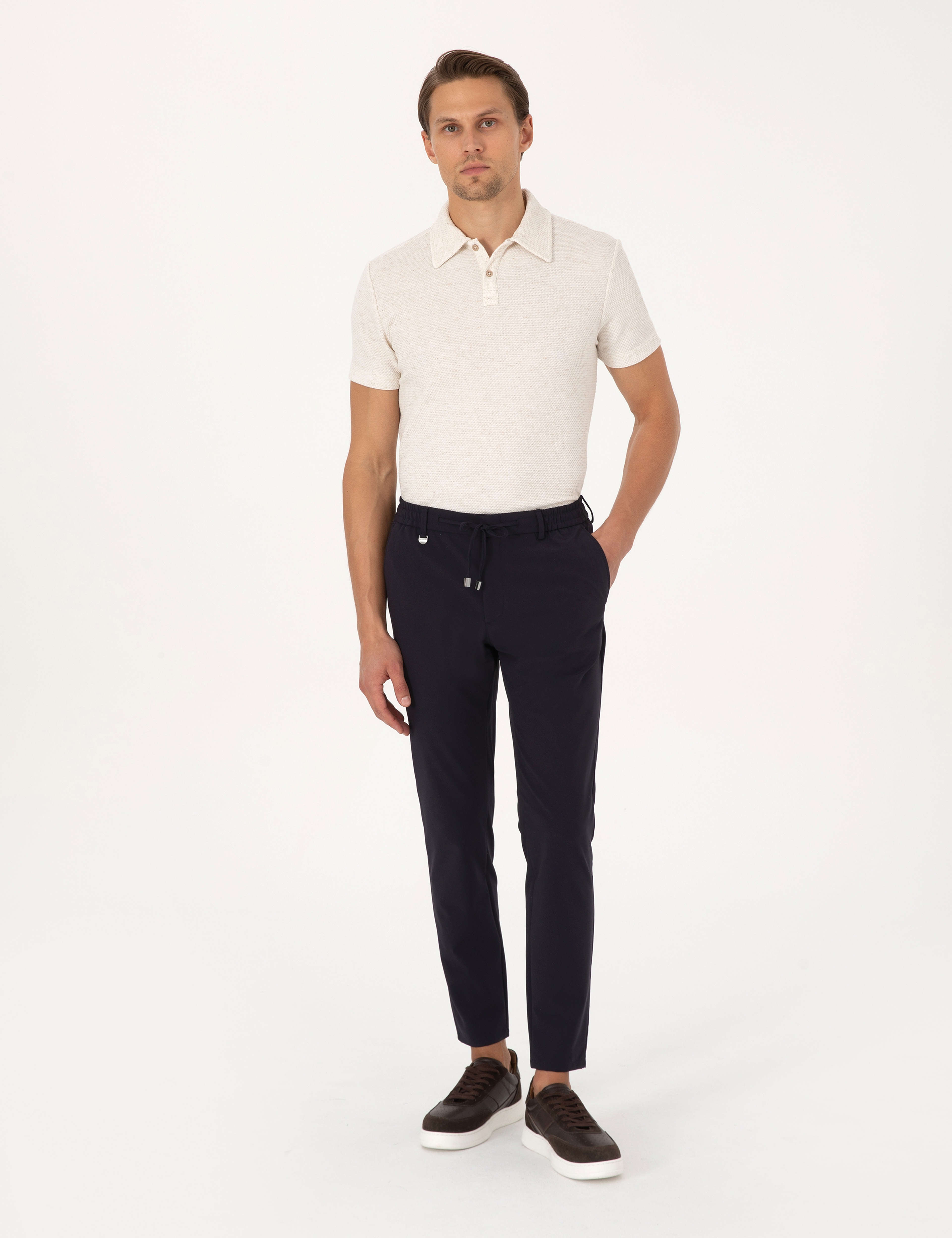 Lacivert Beli Kordonlu Klasik Jogger Pantolon - Image 1