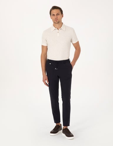 Lacivert Beli Kordonlu Klasik Jogger Pantolon