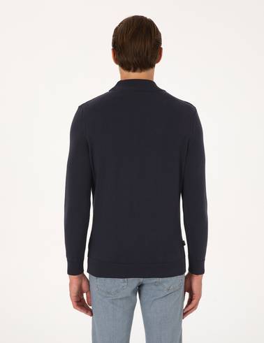 Lacivert Slim Fit Yarım Balıkçı Yaka Triko Kazak
