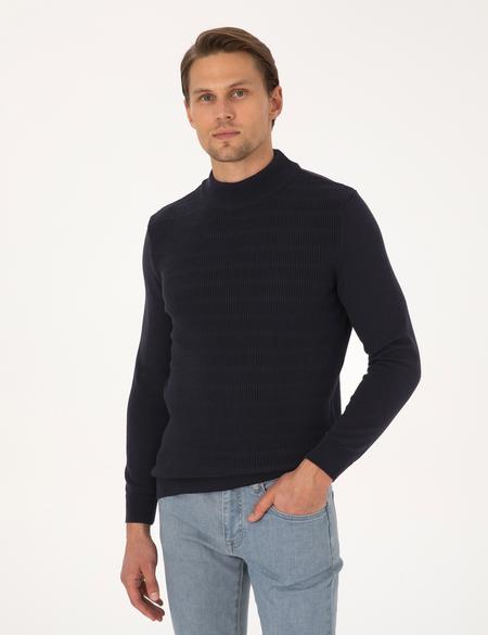 Lacivert Slim Fit Yarım Balıkçı Yaka Triko Kazak - 50315912001