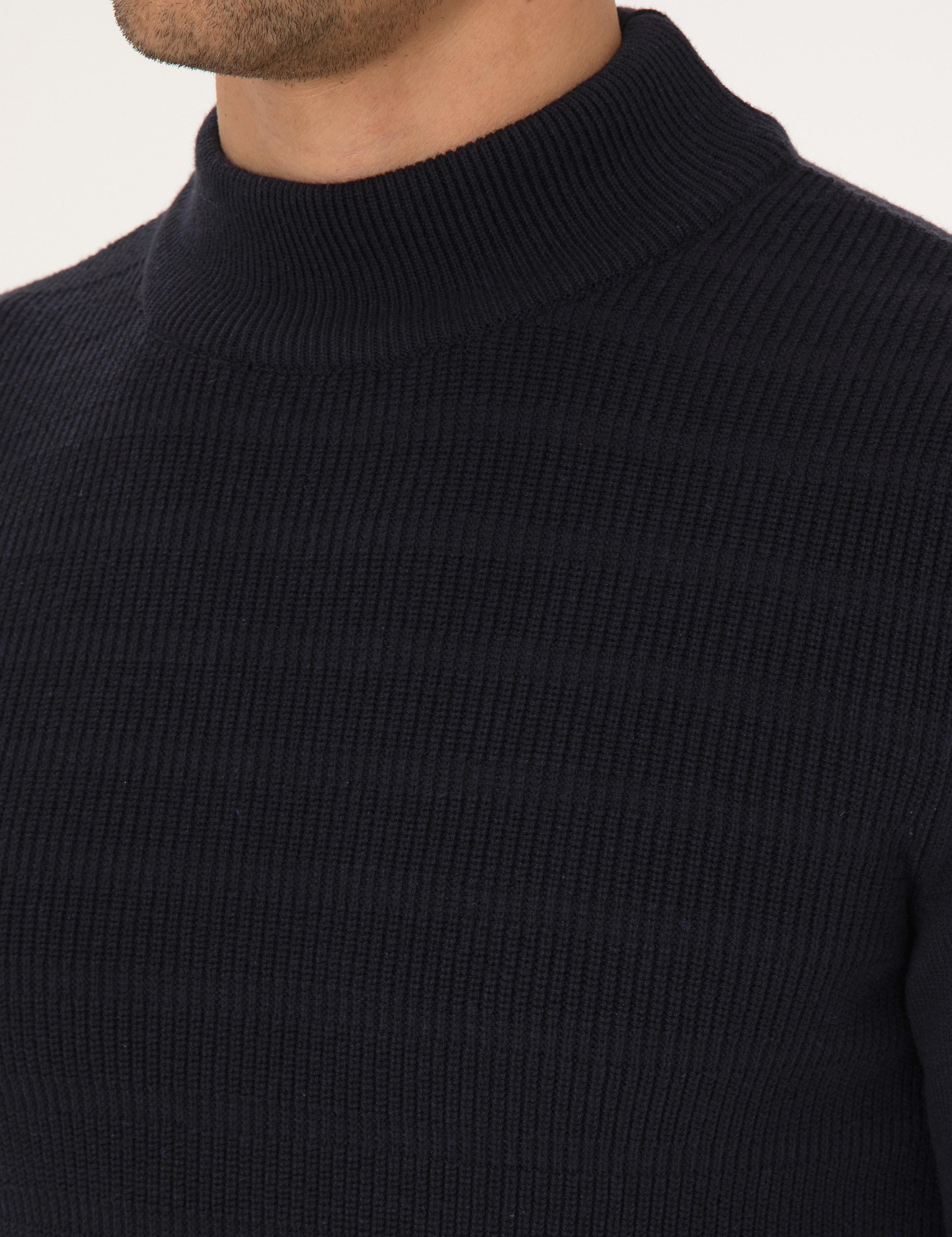 Lacivert Slim Fit Yarım Balıkçı Yaka Triko Kazak