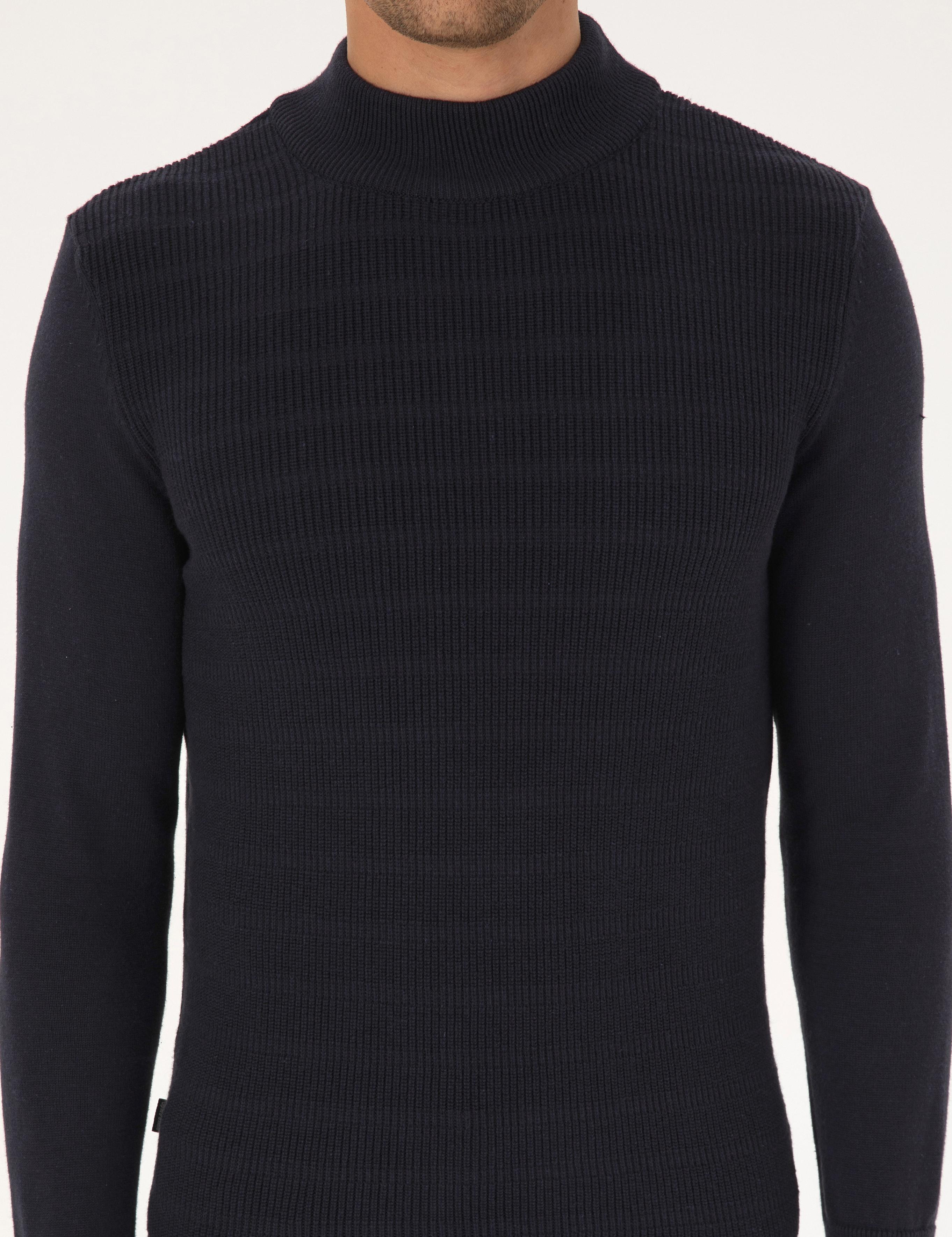 Lacivert Slim Fit Yarım Balıkçı Yaka Triko Kazak