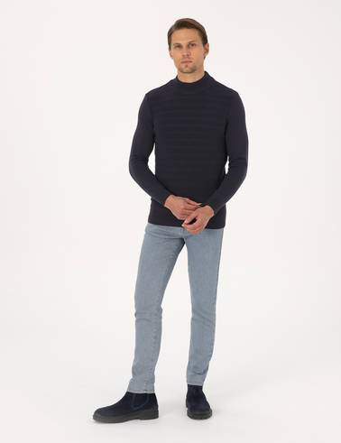 Lacivert Slim Fit Yarım Balıkçı Yaka Triko Kazak