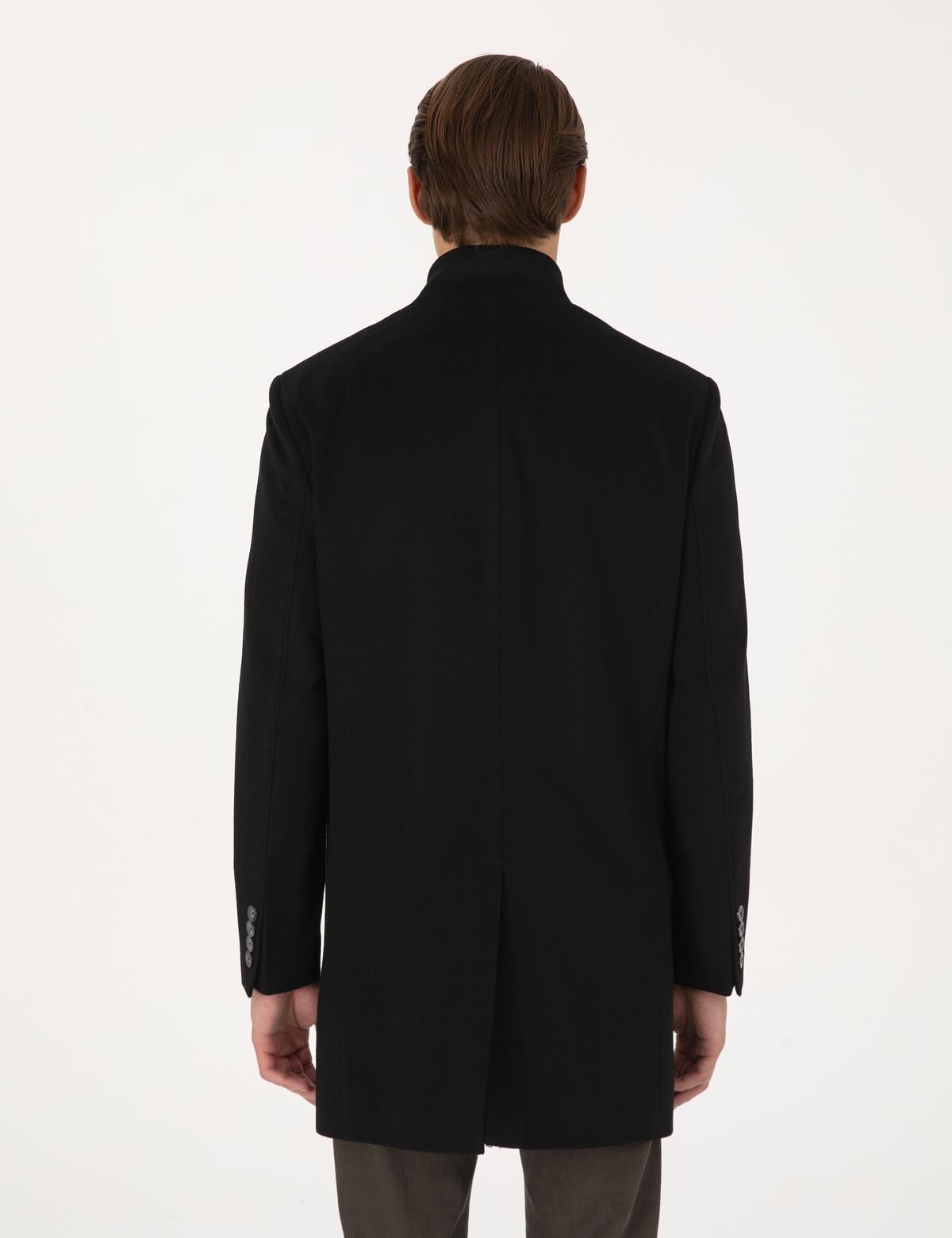 Siyah Slim Fit Yün Karışımlı Palto - 50314214009