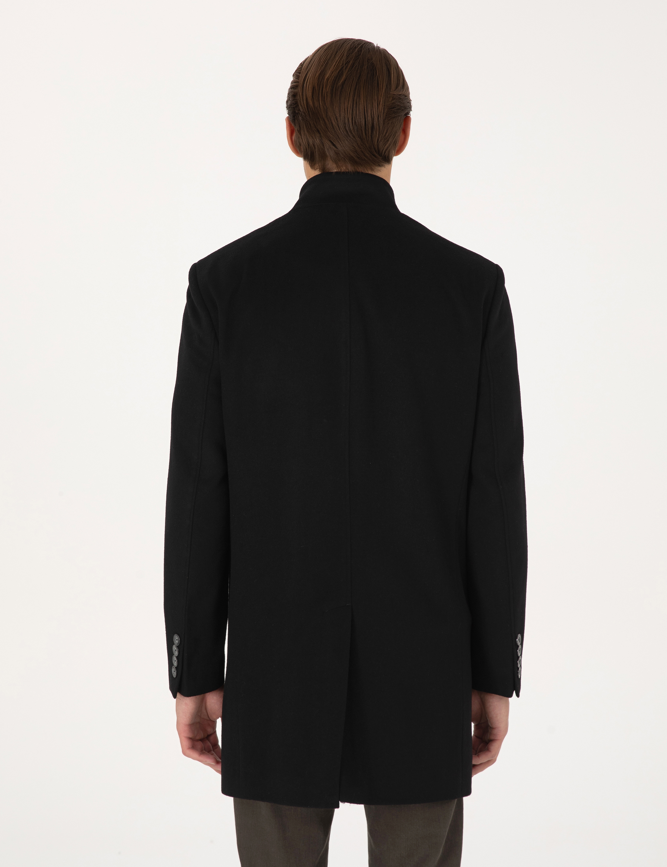 Siyah Slim Fit Yün Karışımlı Palto