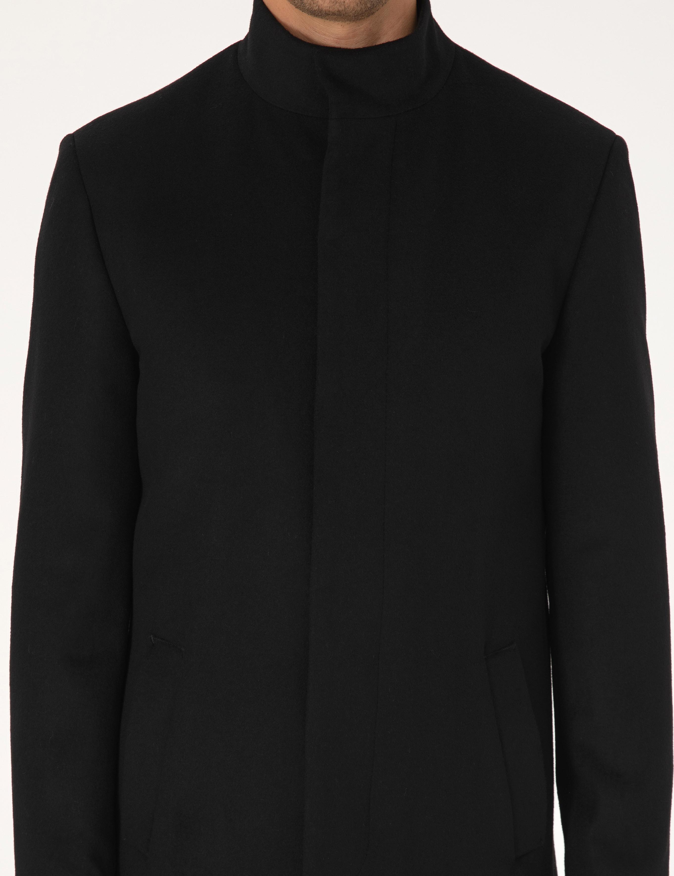 Siyah Slim Fit Yün Karışımlı Palto