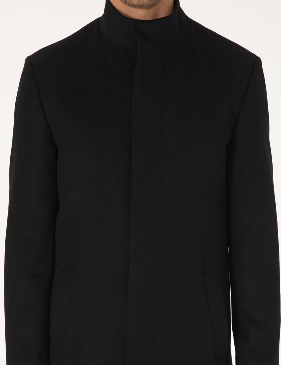 Siyah Slim Fit Yün Karışımlı Palto