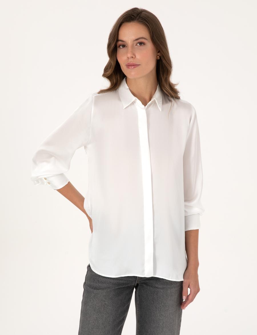 Ekru Comfort Fit Uzun Kollu Gömlek