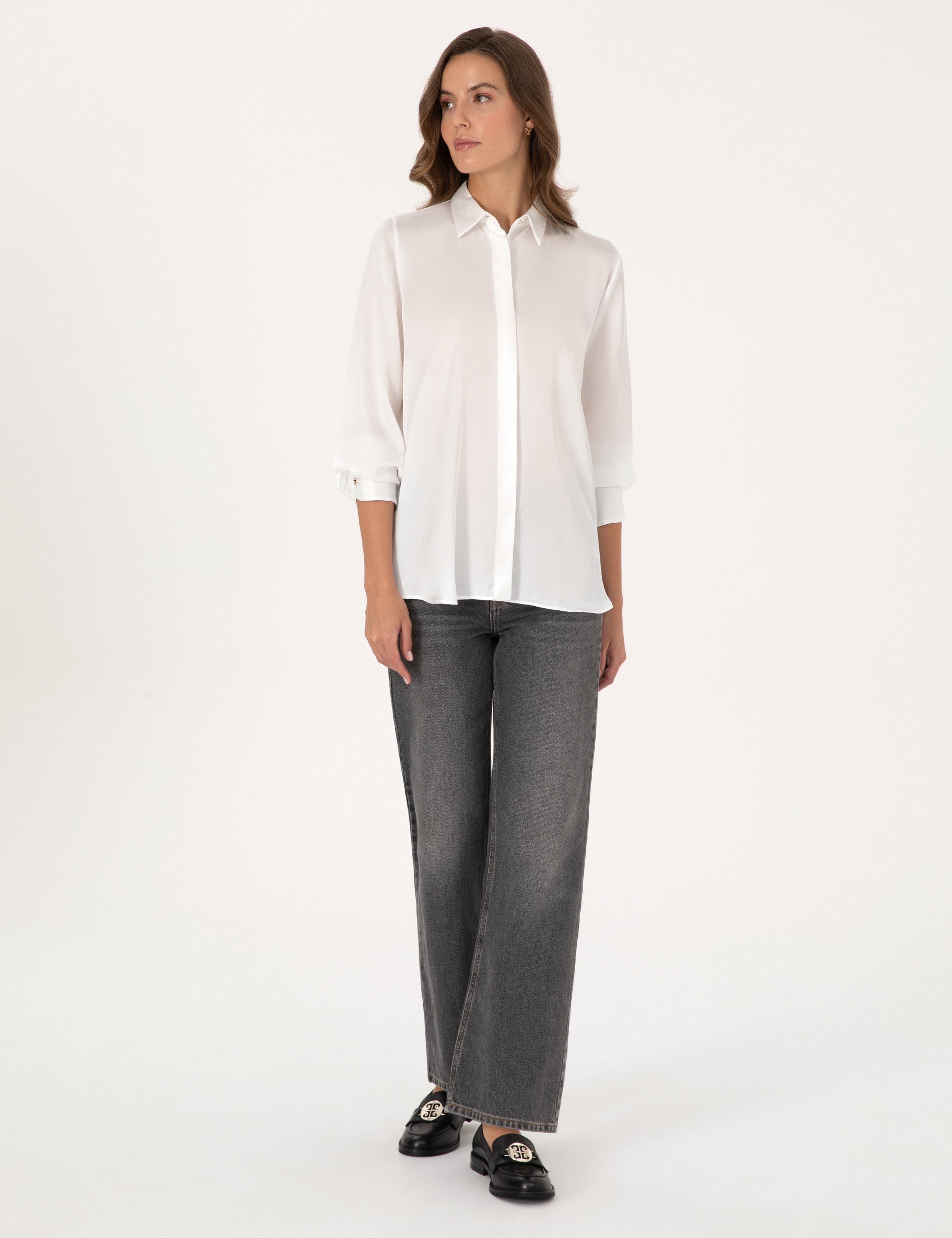 Ekru Comfort Fit Uzun Kollu Gömlek - Image 4