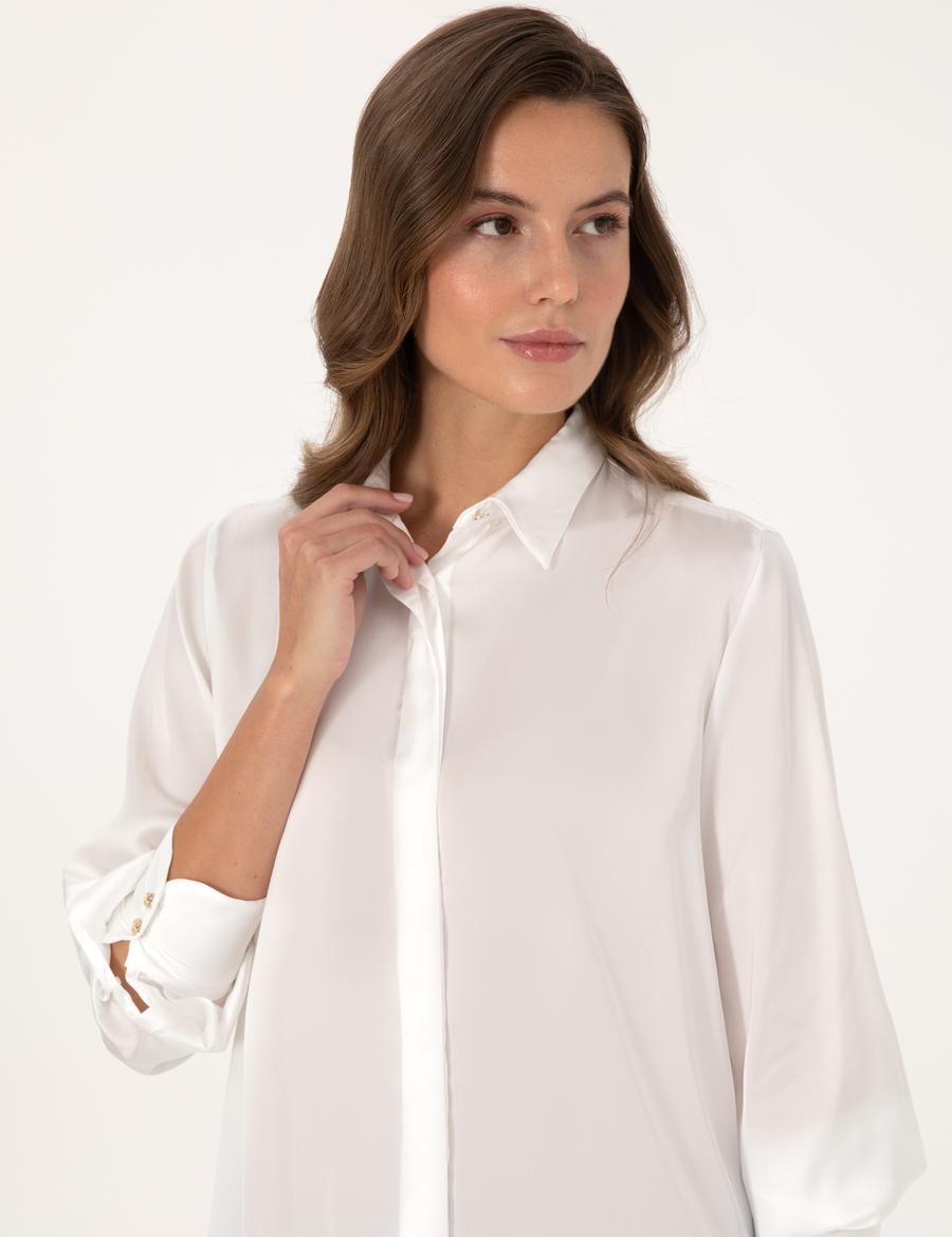 Ekru Comfort Fit Uzun Kollu Gömlek