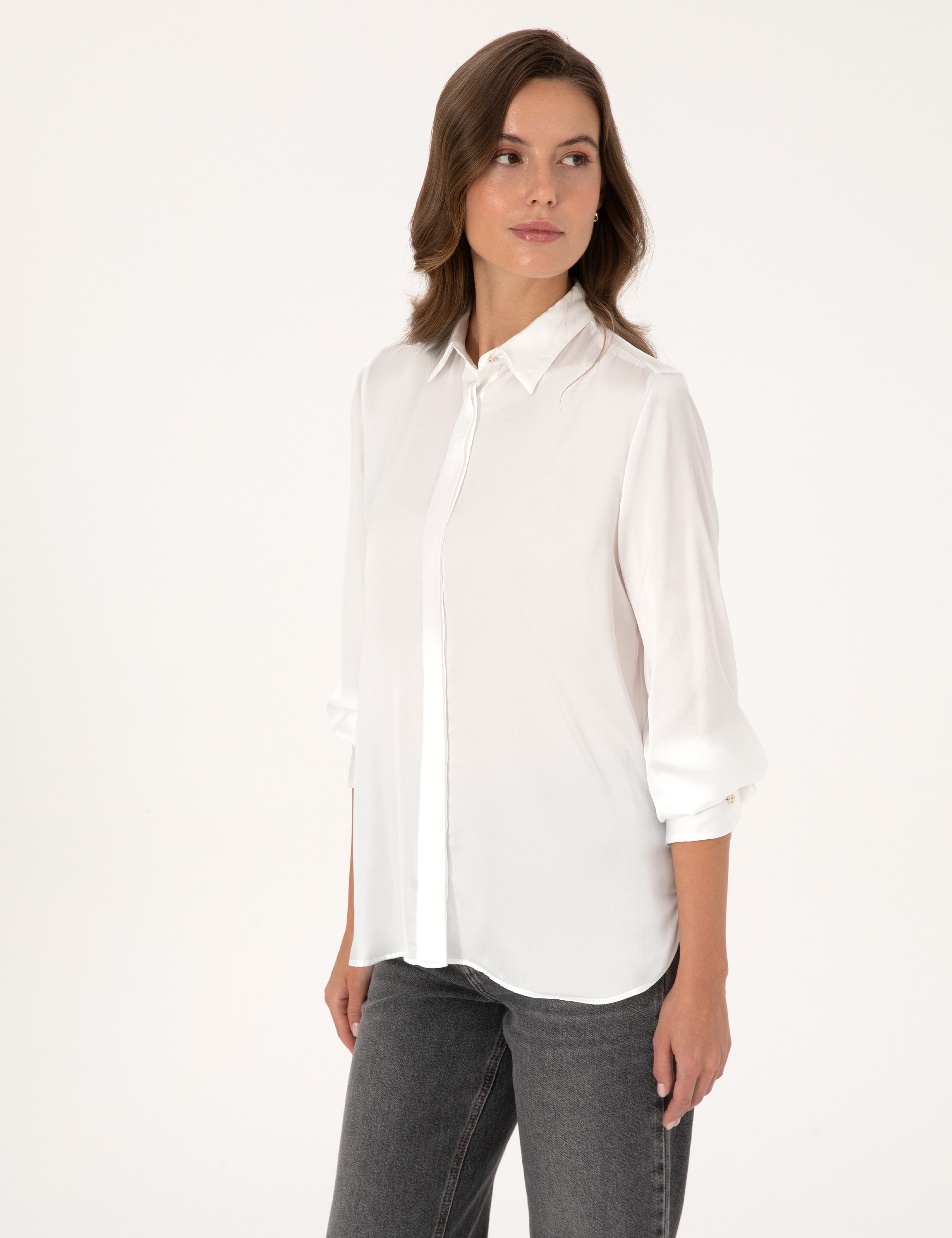 Ekru Comfort Fit Uzun Kollu Gömlek - Image 3