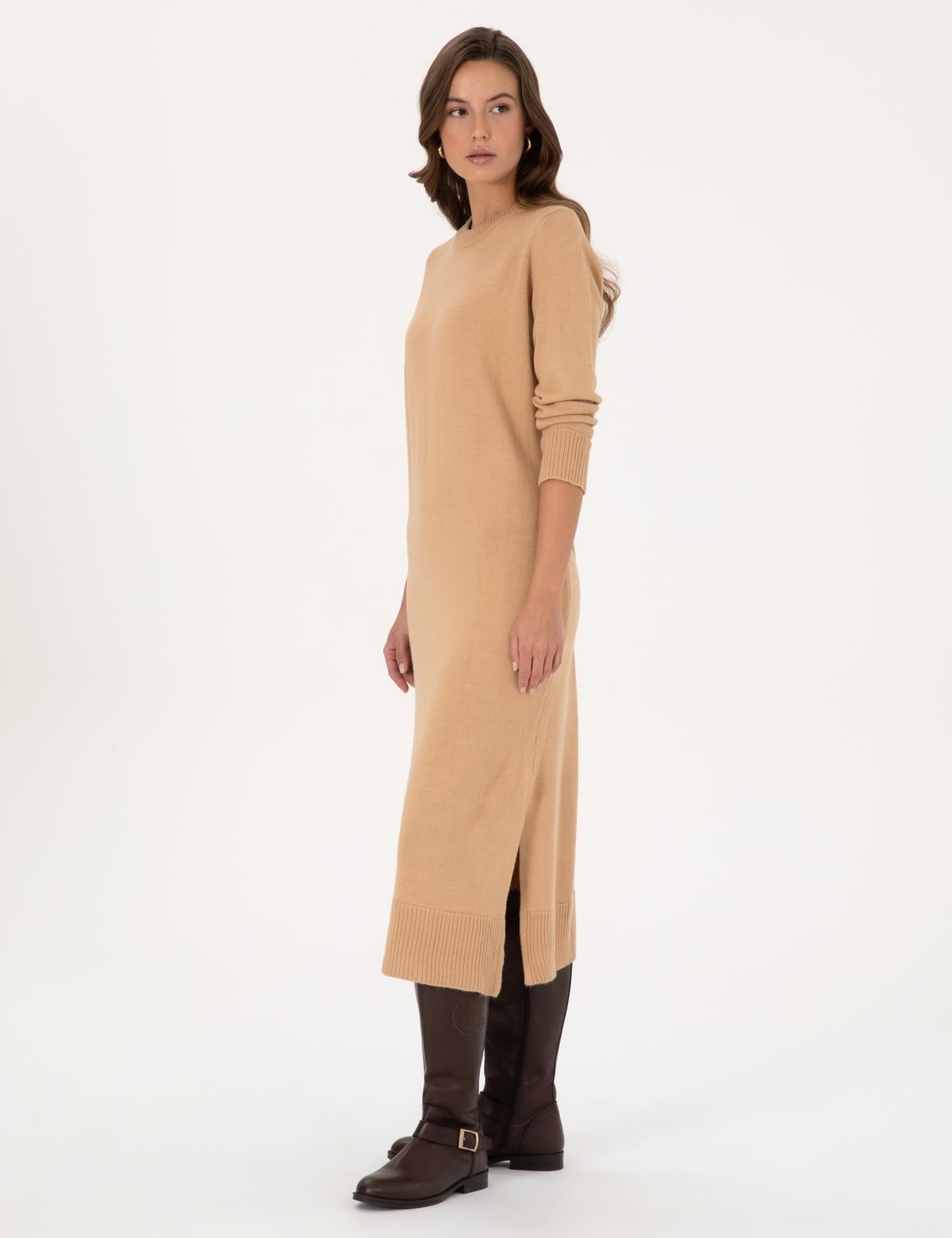 Bej Melanj Regular Fit Triko Elbise - 50300115008