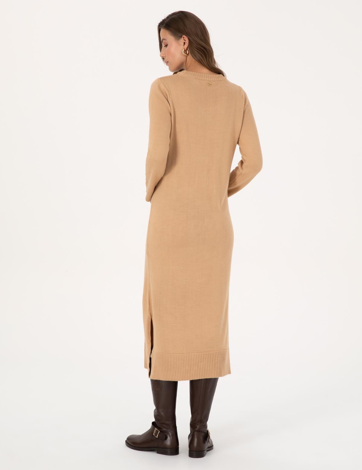 Bej Melanj Regular Fit Triko Elbise - 50300115008