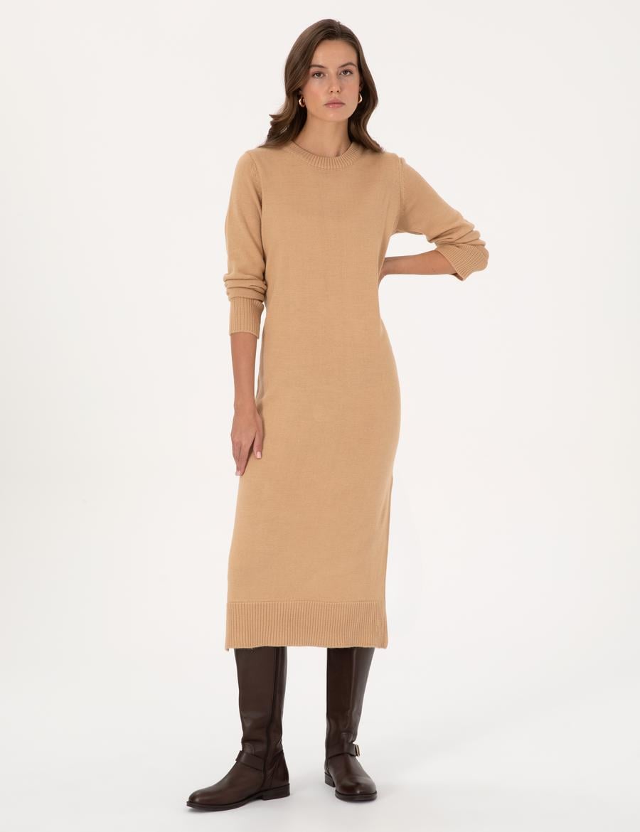 Bej Melanj Regular Fit Triko Elbise