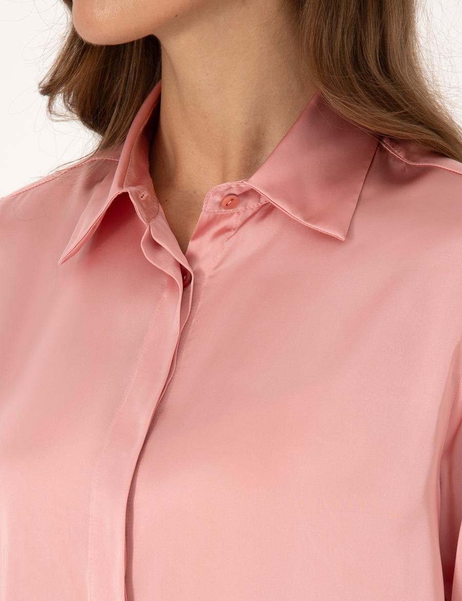 Pudra Comfort Fit Saten Uzun Kollu Gömlek