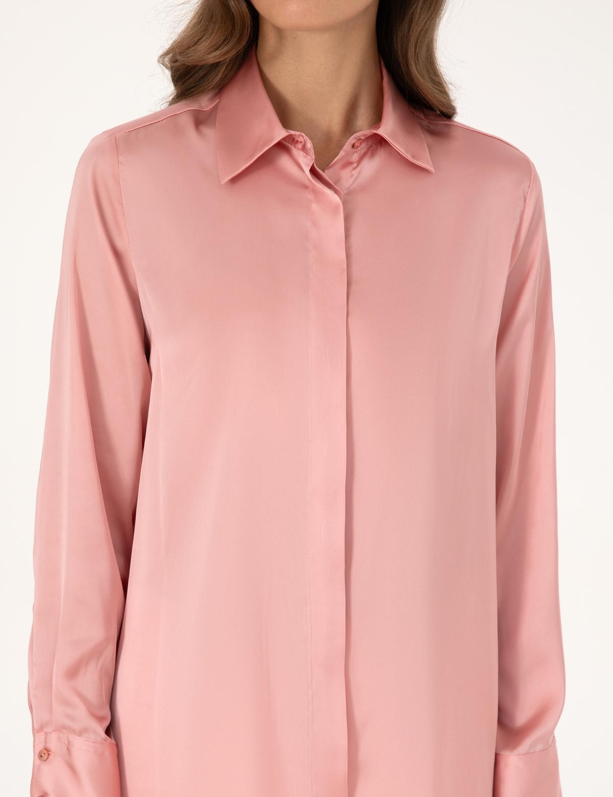 Pudra Comfort Fit Saten Uzun Kollu Gömlek - 50313588022