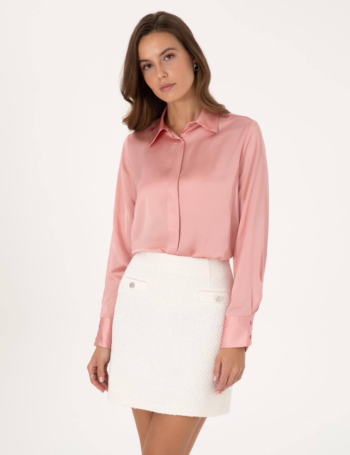 Pudra Comfort Fit Saten Uzun Kollu Gömlek