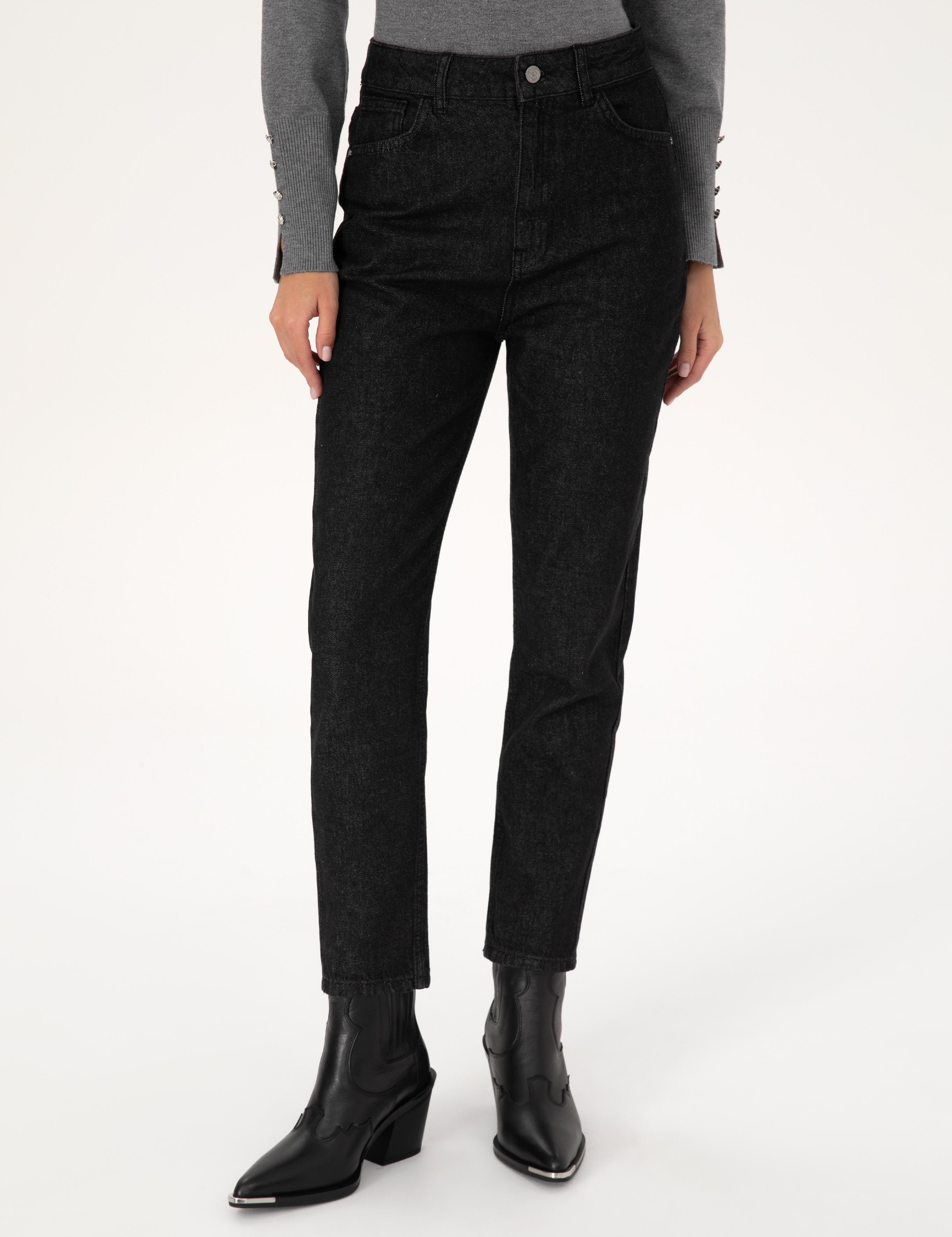 Siyah Mom High Waist Fit Jean Pantolon
