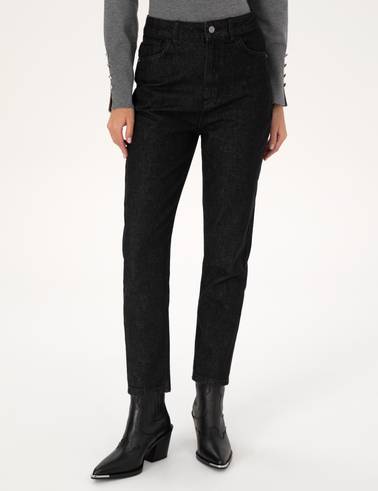 Siyah Mom High Waist Fit Jean Pantolon