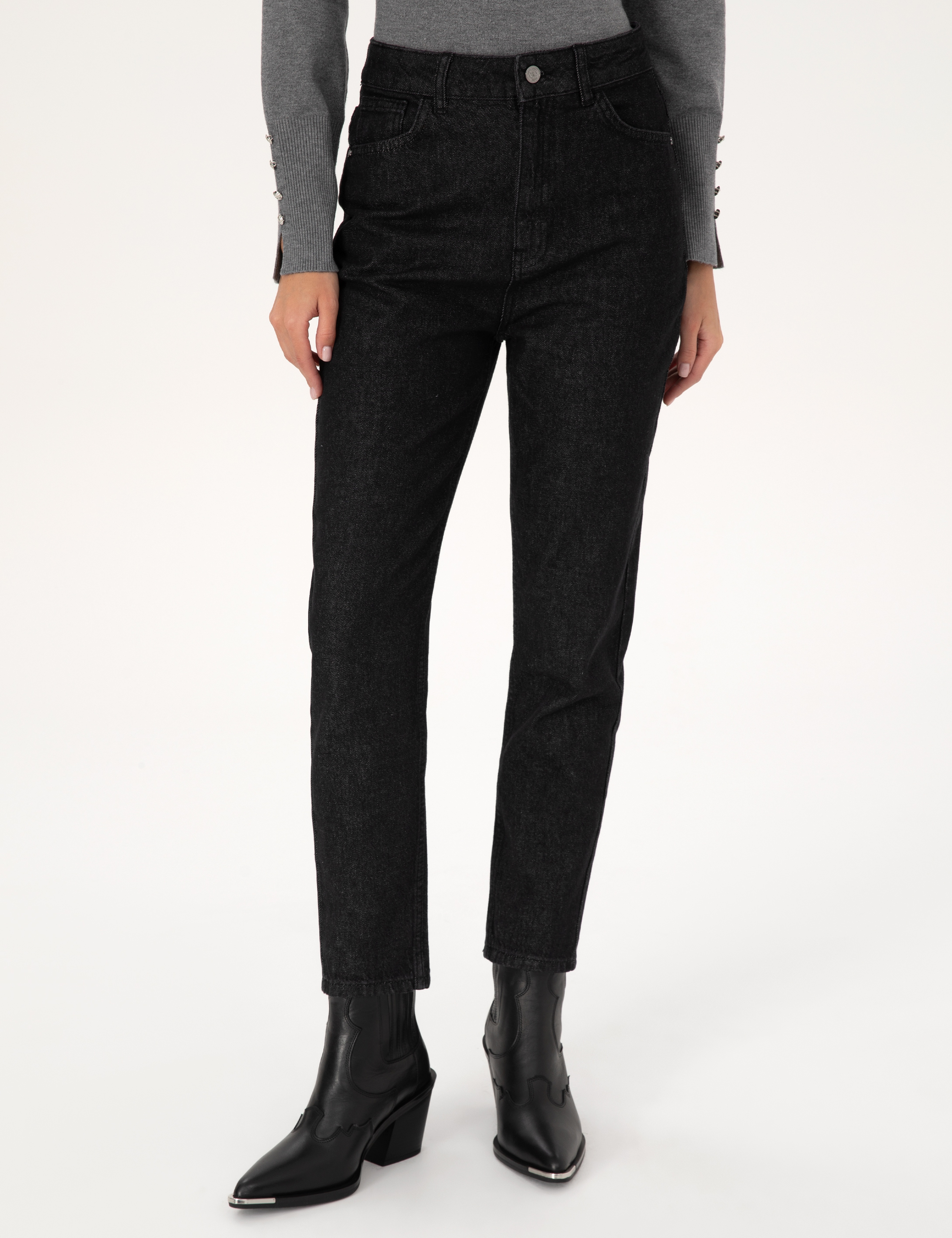 Siyah Mom High Waist Fit Jean Pantolon - Image 2