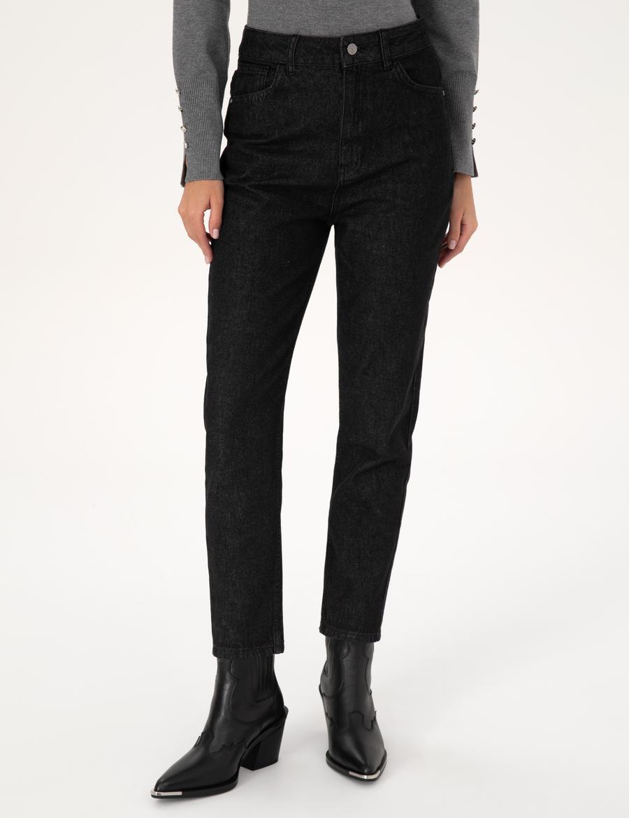 Siyah Mom High Waist Fit Jean Pantolon