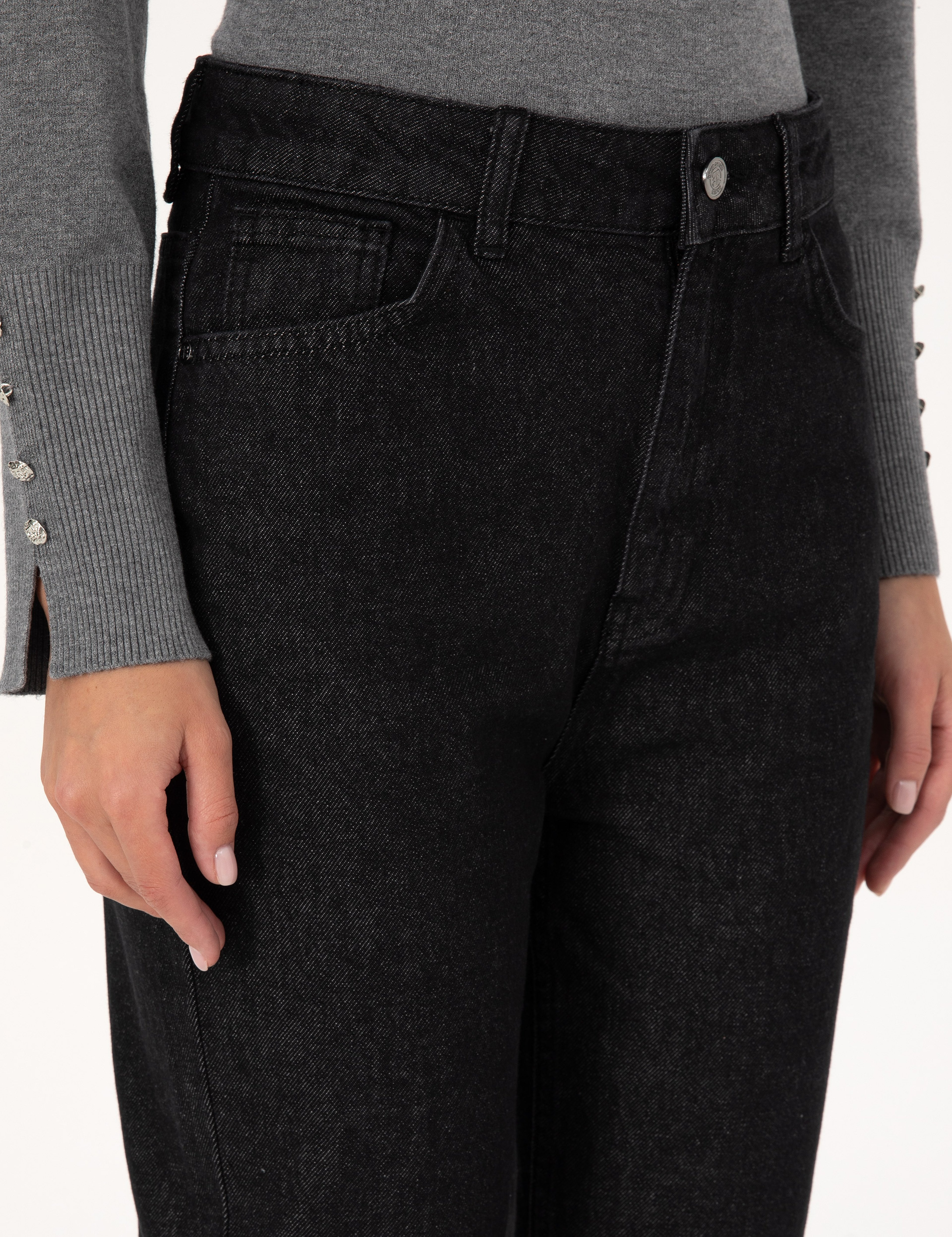 Siyah Mom High Waist Fit Jean Pantolon - Image 5