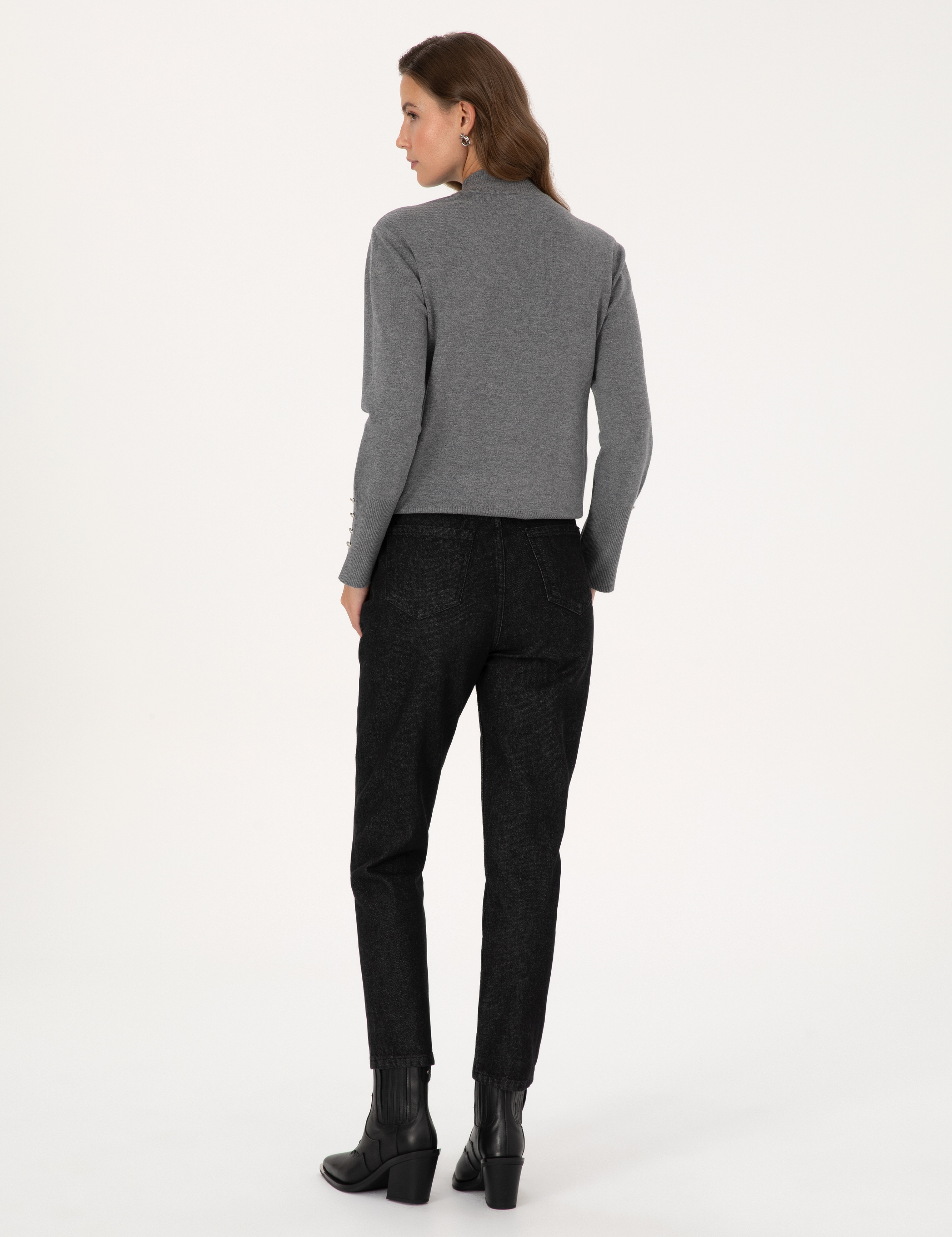 Siyah Mom High Waist Fit Jean Pantolon - Image 4
