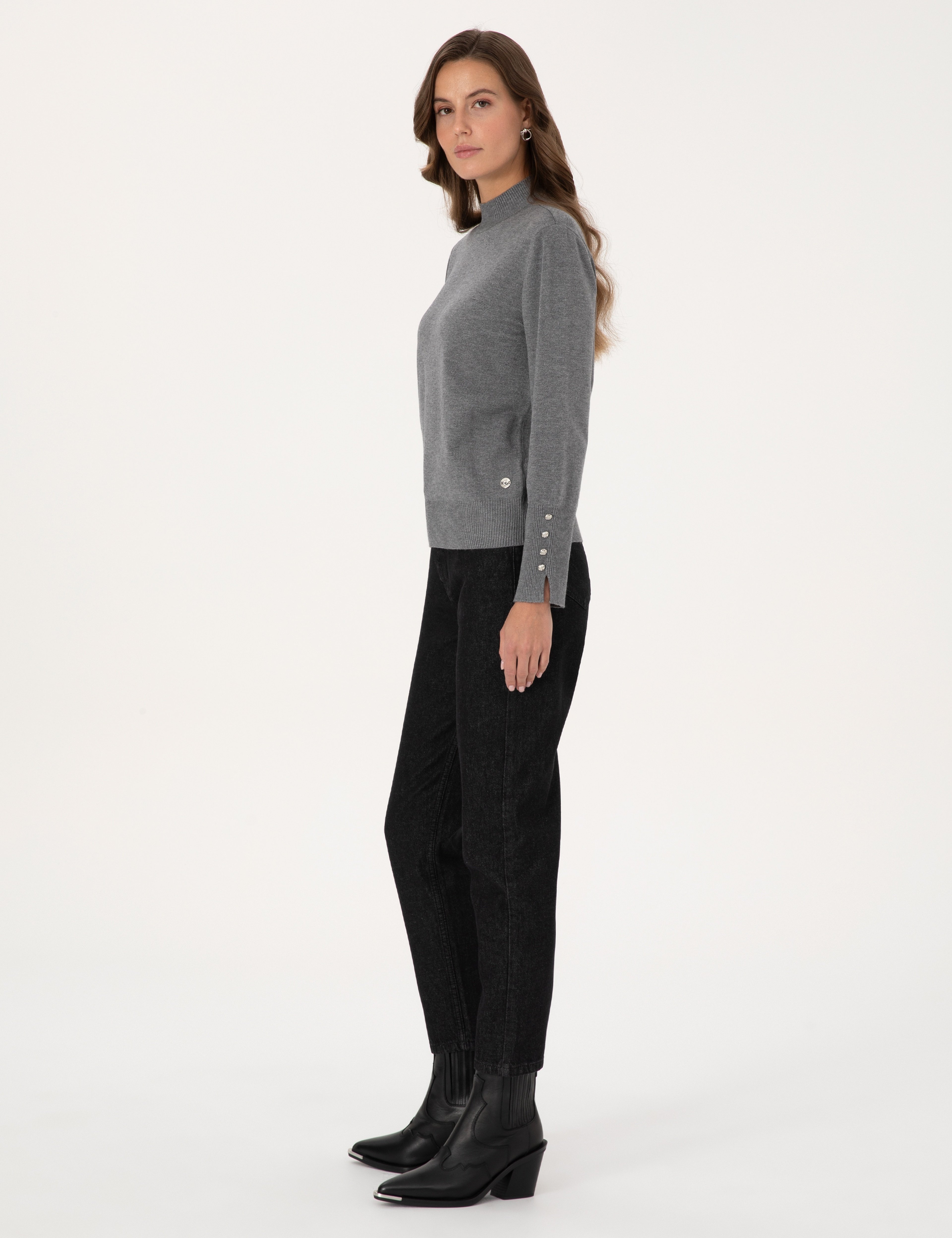 Siyah Mom High Waist Fit Jean Pantolon - Image 3