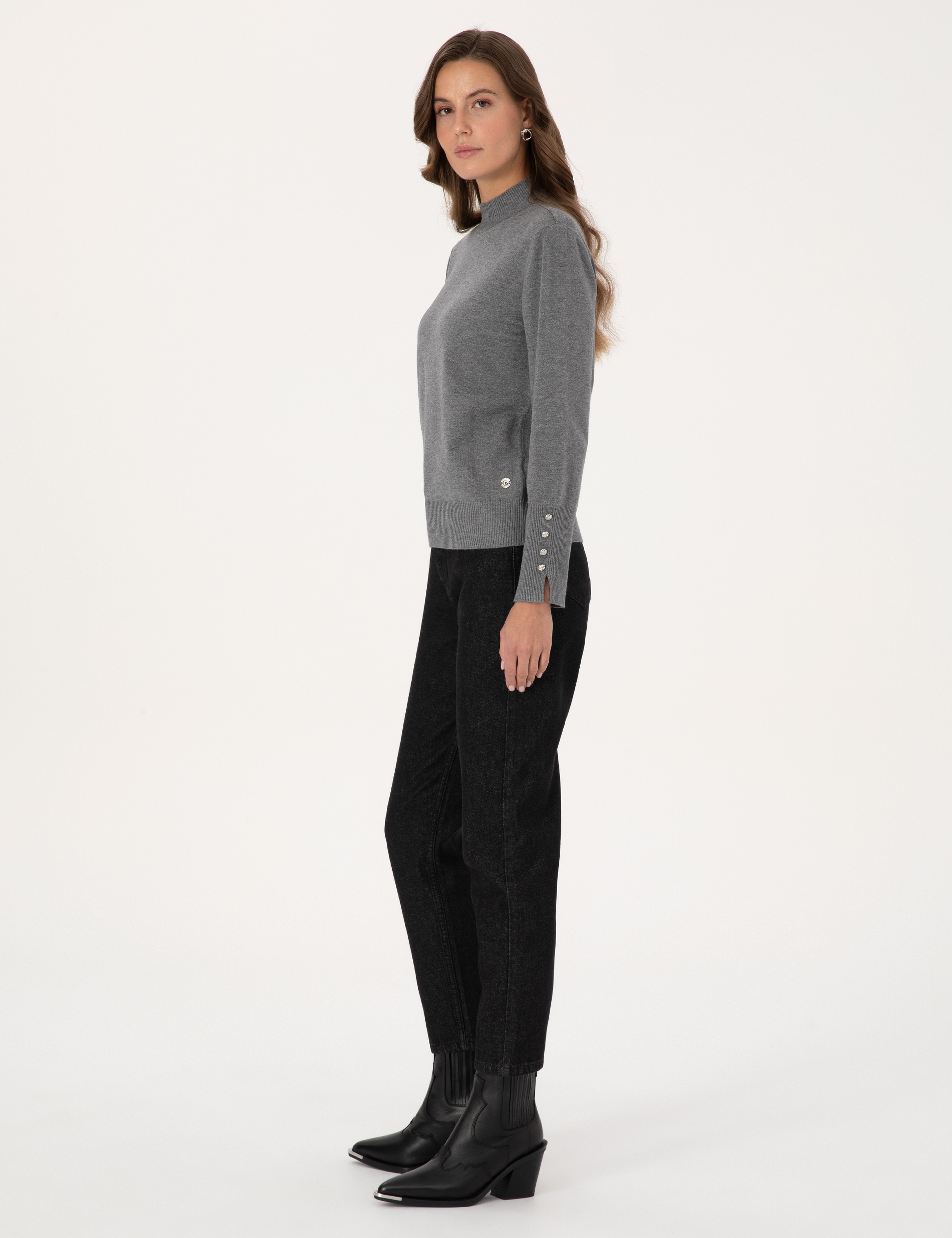 Siyah Mom High Waist Fit Jean Pantolon