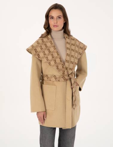 Bej Comfort Fit Yün Karışımlı Kaşe Kaban
