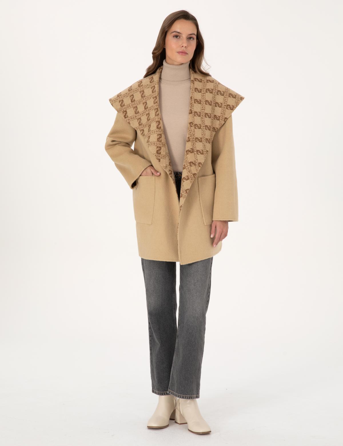 Bej Comfort Fit Kaşe Kaban - 50314281002