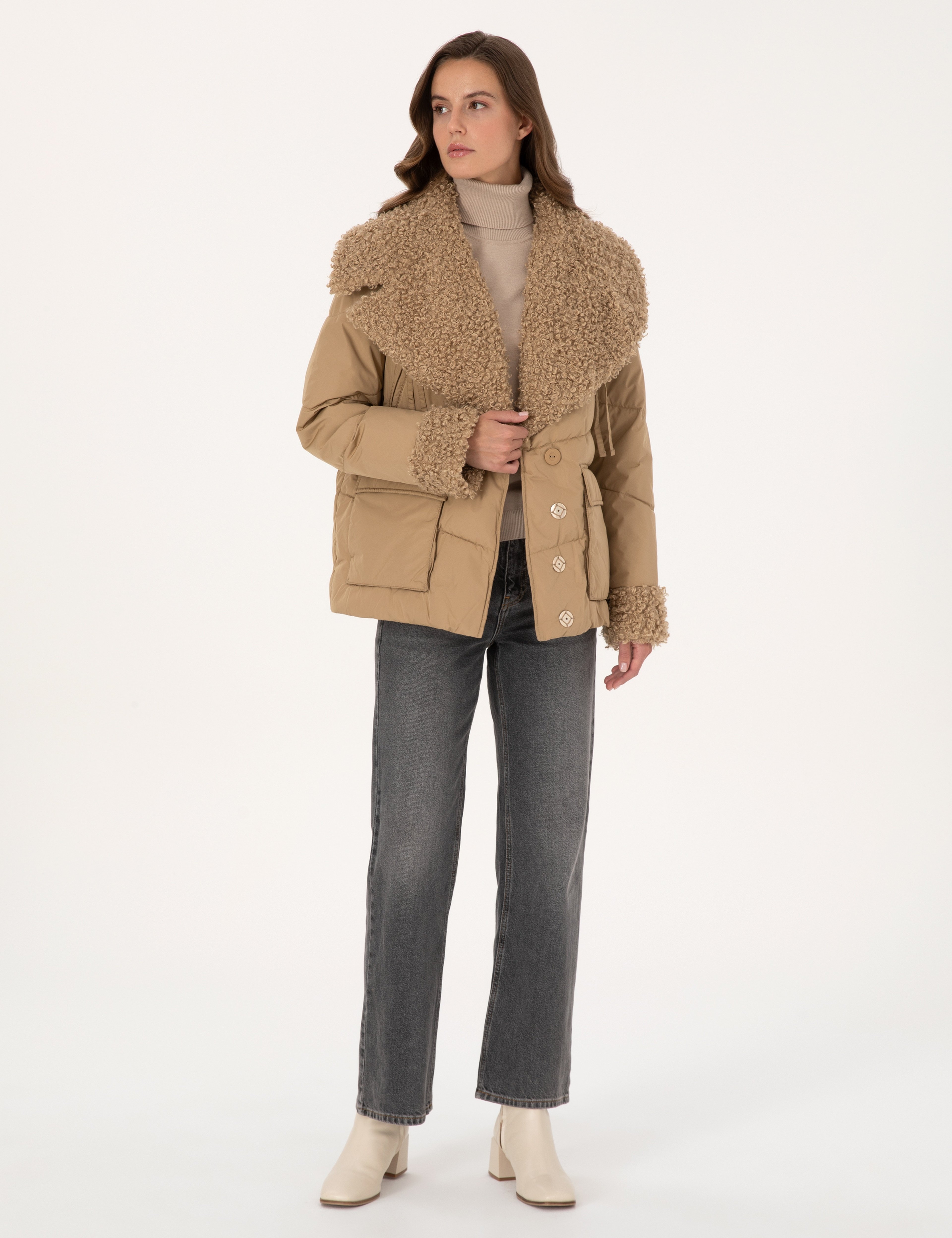 Bej Comfort Fit Mont