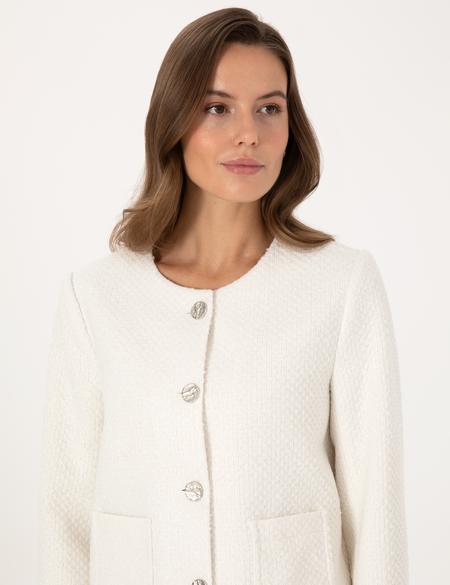 Ekru Crop Top Tüvit Ceket - 50319417005