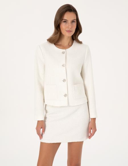 Ekru Crop Top Tüvit Ceket - 50319417005