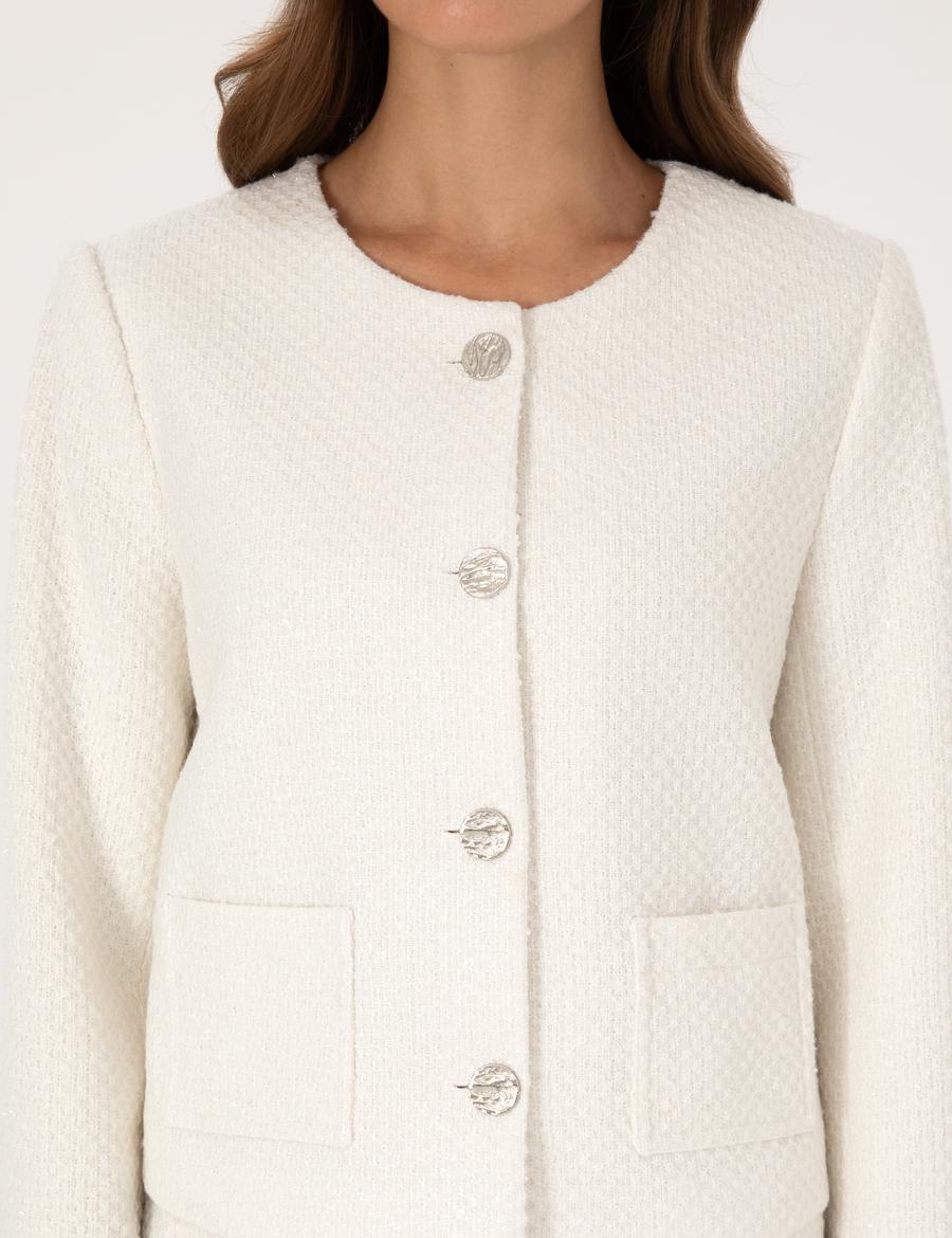 Ekru Crop Top Tüvit Ceket