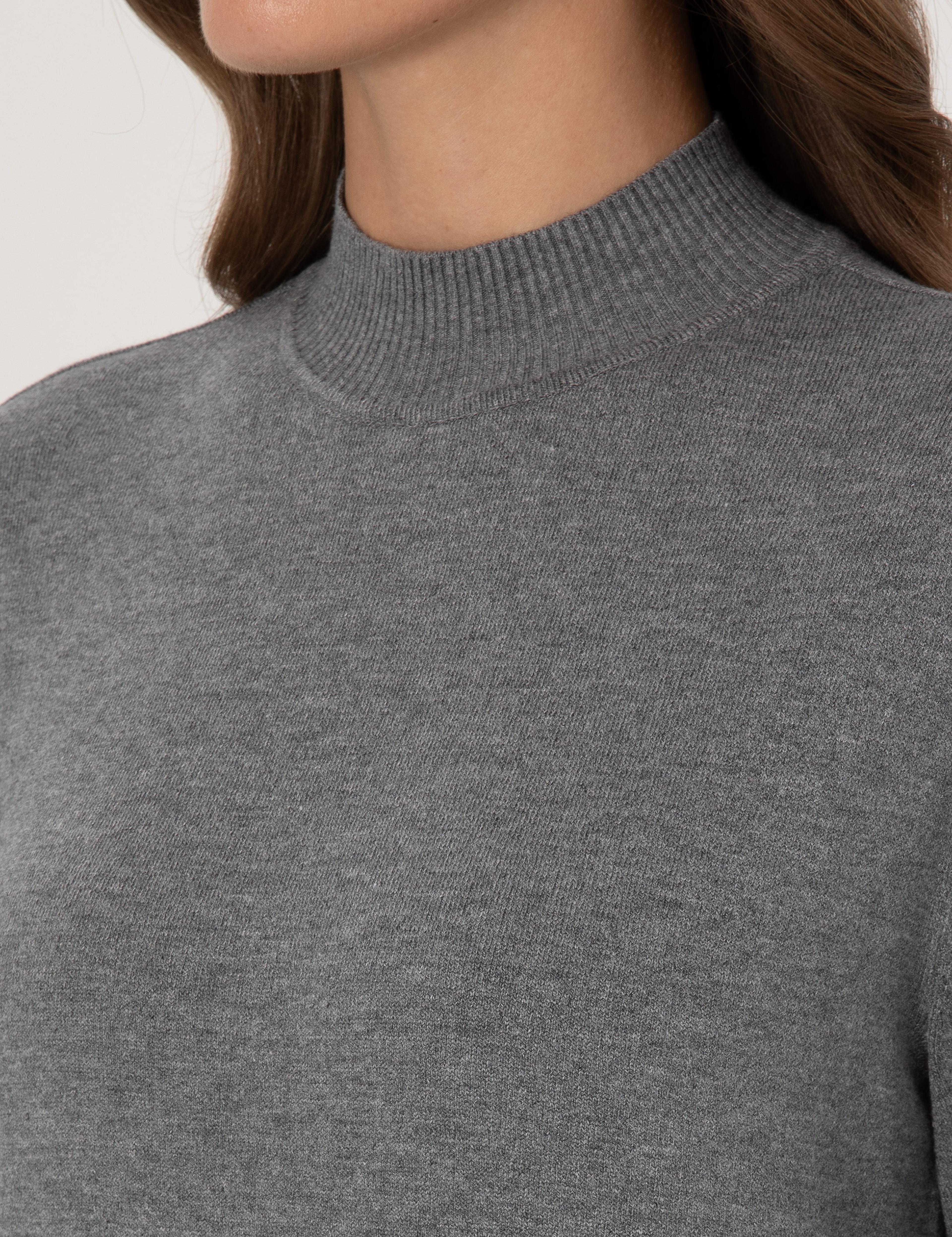 Gri Melanj Slim Fit Yarım Balıkçı Basic Kazak - Image 7
